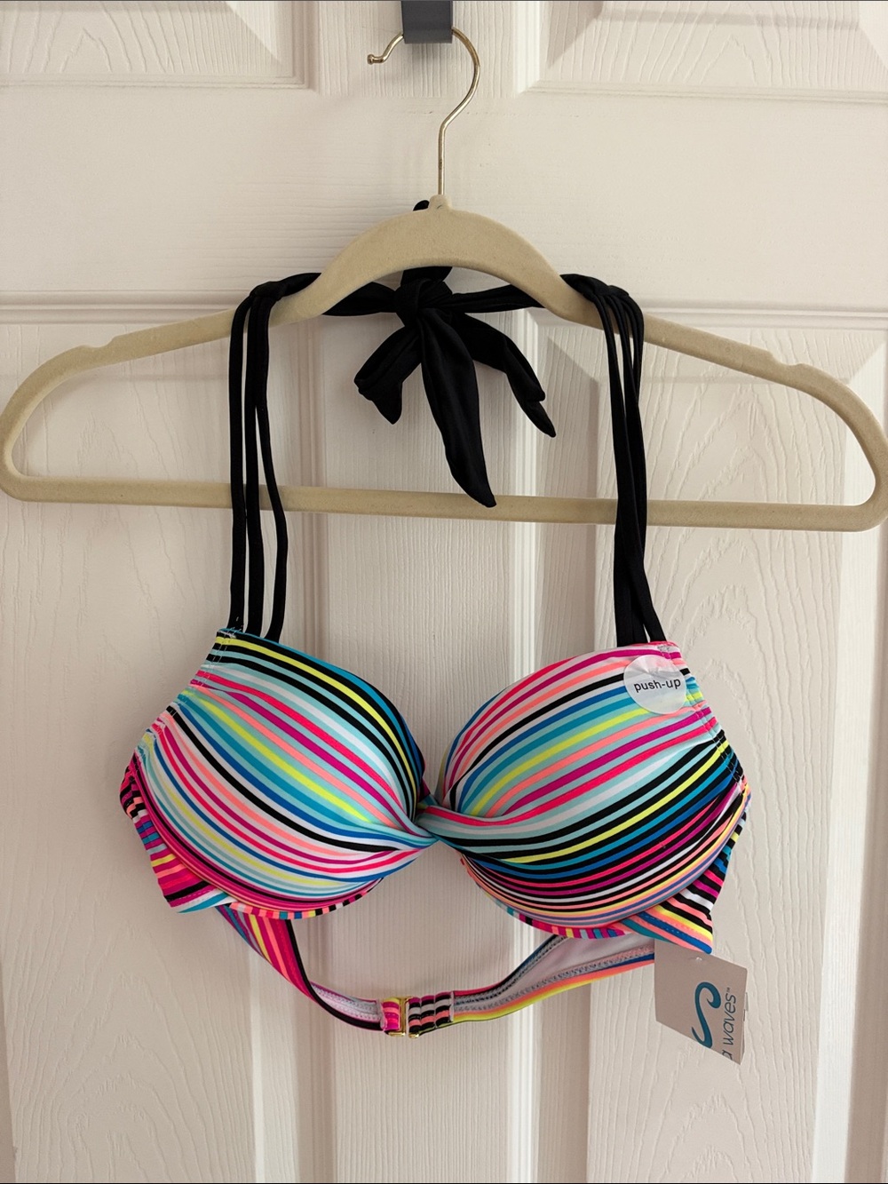 California Waves Multicolor Striped Push-Up Bikini Top